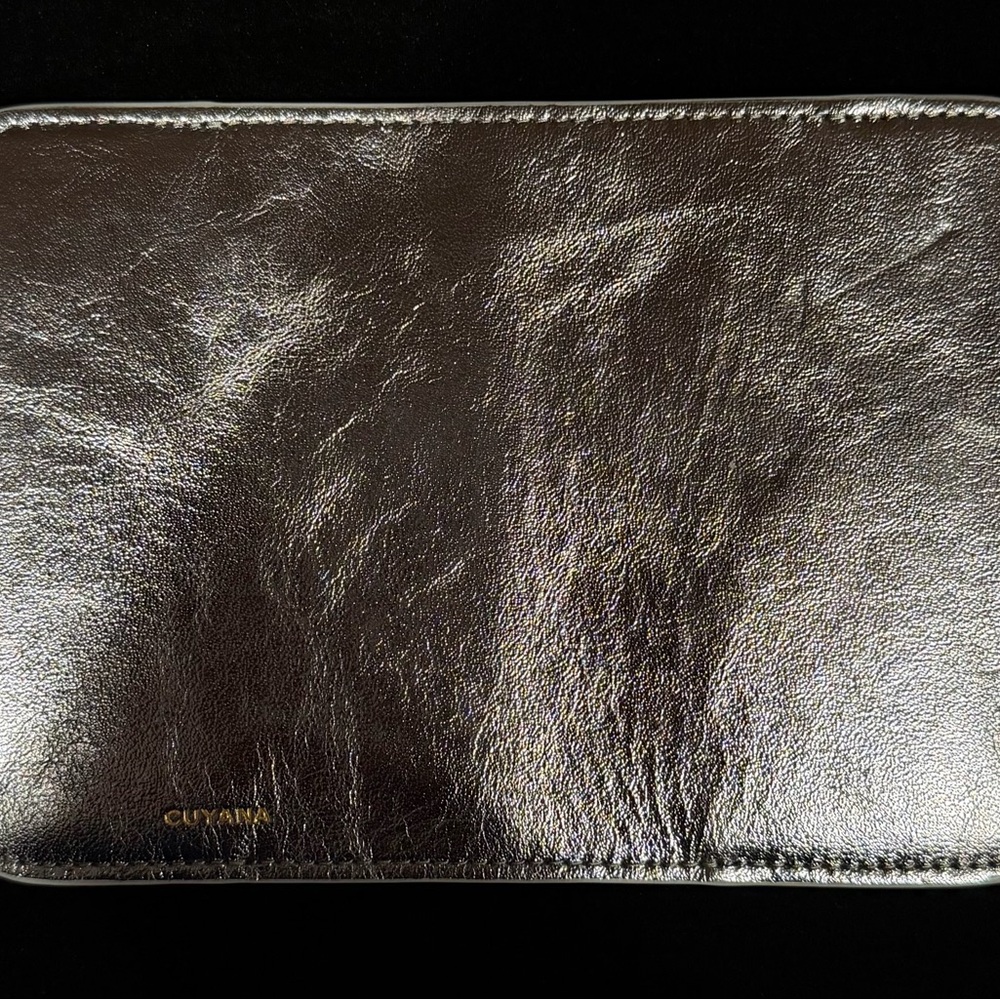 CUYANA Passport Holder / Wallet In Silver Metallic Leather